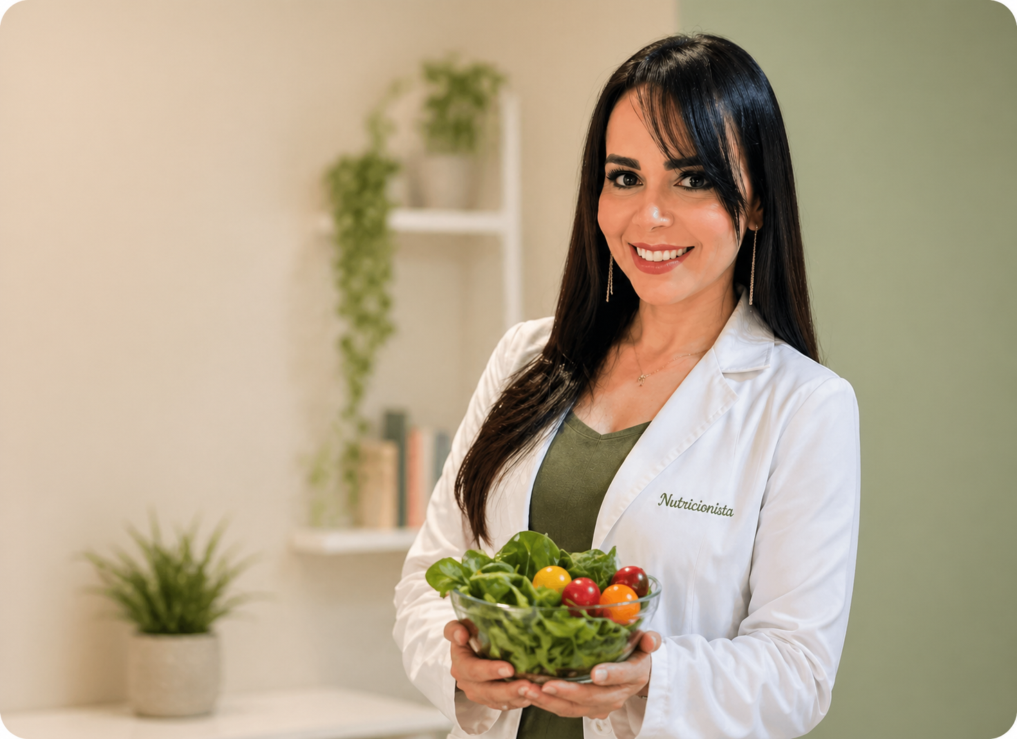 Nutricionista profissional segurando tigela de salada fresca